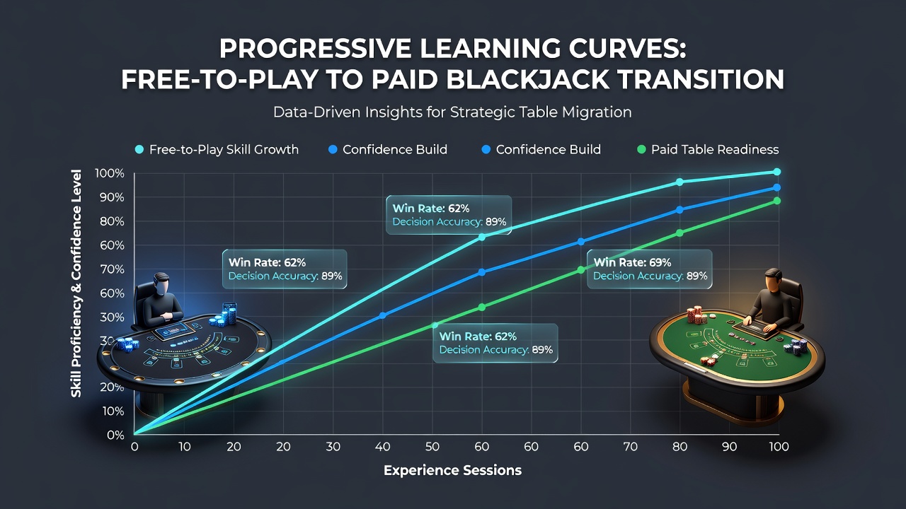 Player dashboard displaying session statistics and strategy deviation heat maps during free-to-play blackjack
