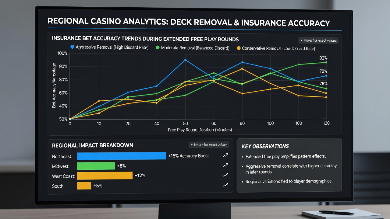Chart displaying insurance bet accuracy rates across different deck penetration levels in free play rounds