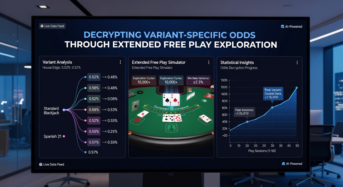 Detailed view of blackjack probability charts and simulation outputs from extended free play sessions