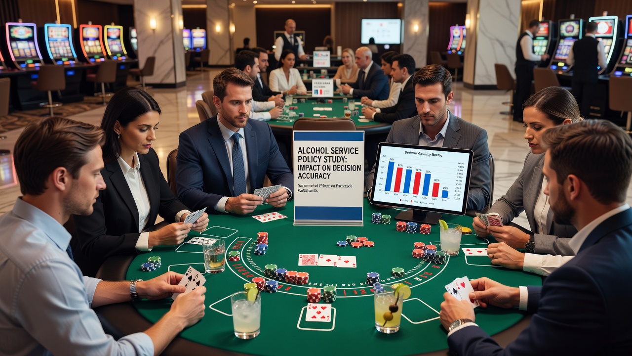 Close-up of blackjack chips and cards illustrating decision points under alcohol service conditions
