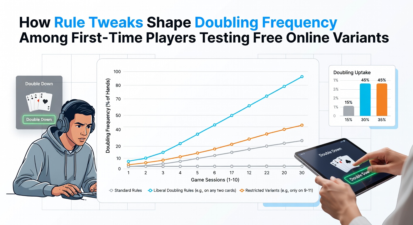 Analytics dashboard showing doubling frequency shifts in free blackjack variants