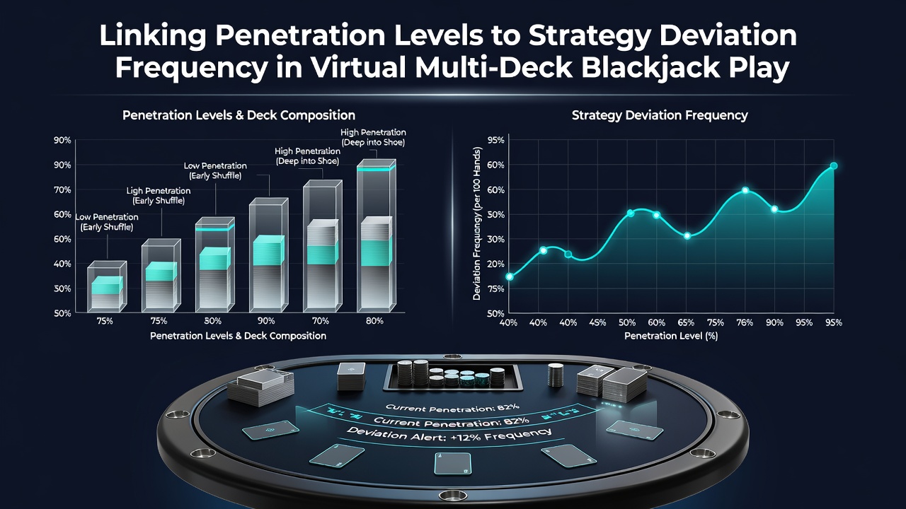 Chart illustrating frequency of strategy deviations at varying penetration depths in virtual blackjack