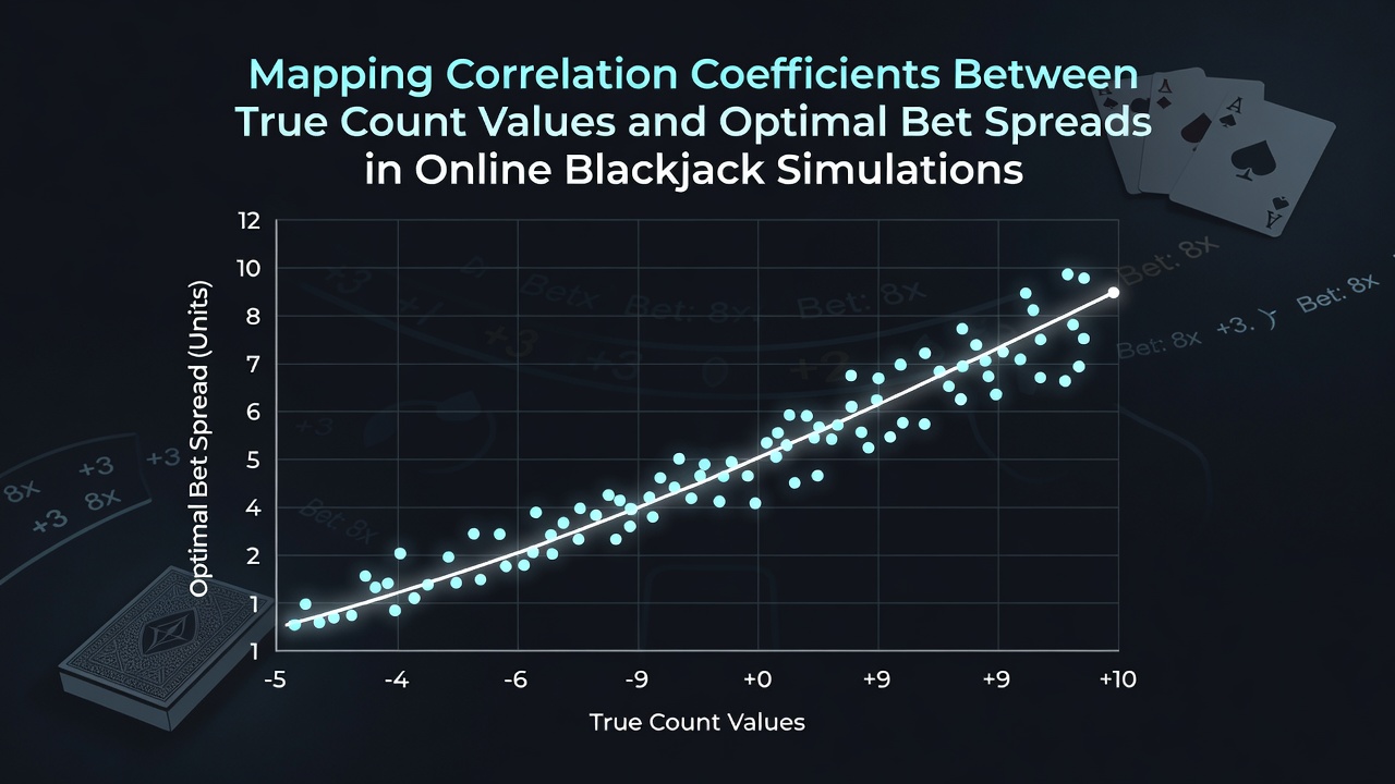 Diagram showing correlation mapping between true count values and bet spreads in blackjack simulations