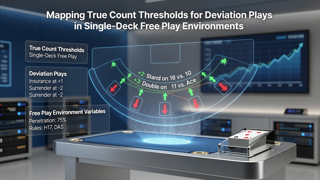 Graph illustrating true count progression and deviation activation points during extended single-deck free play sessions