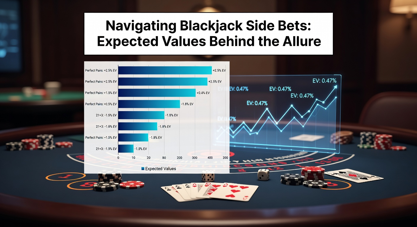 Vibrant blackjack table highlighting colorful side bet circles amid a lively casino scene
