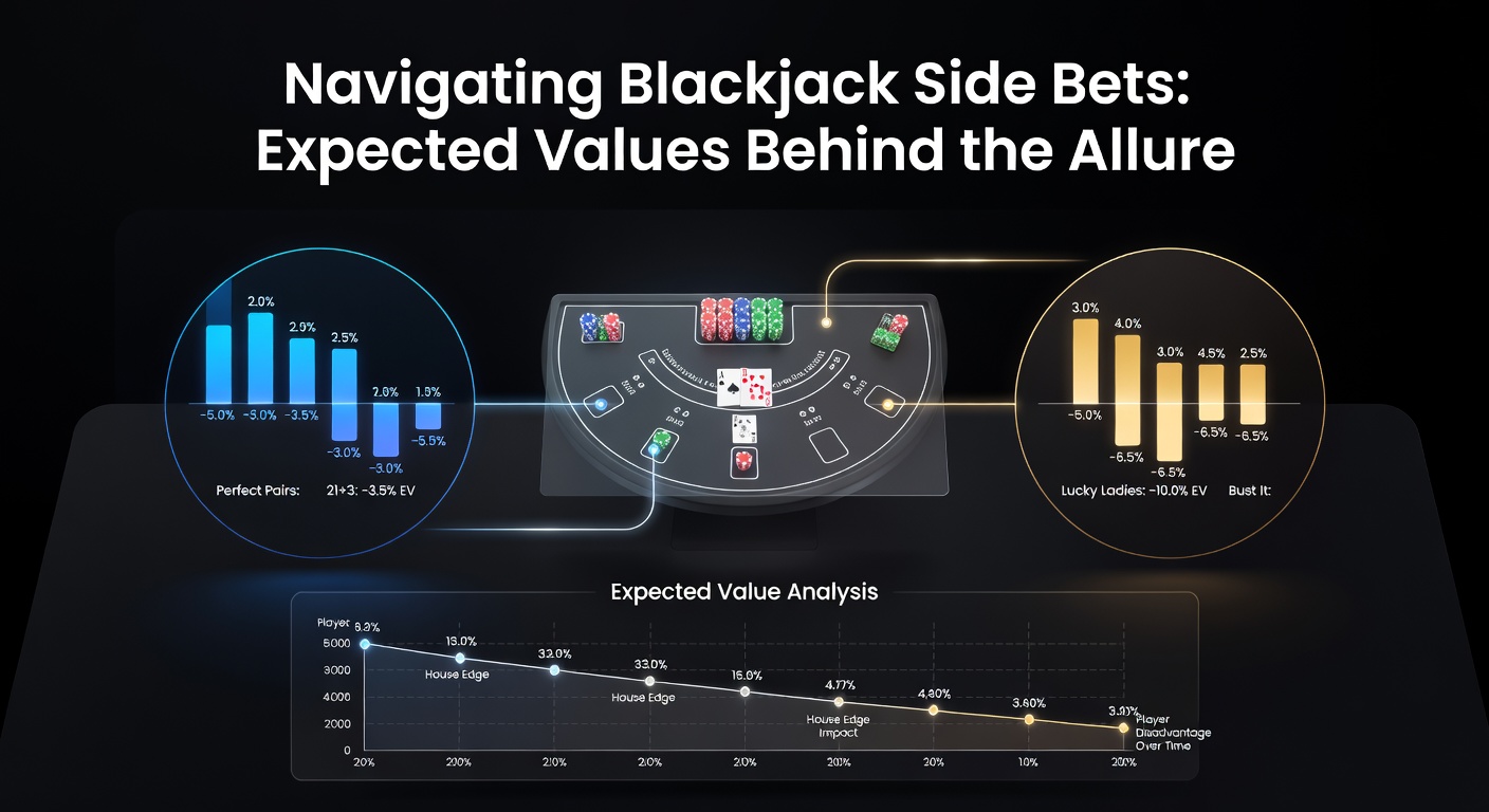Chart displaying expected values and house edges for various blackjack side bets across deck configurations