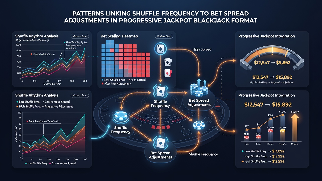 Chart illustrating regional shuffle frequency impacts on betting ranges in progressive jackpot blackjack formats