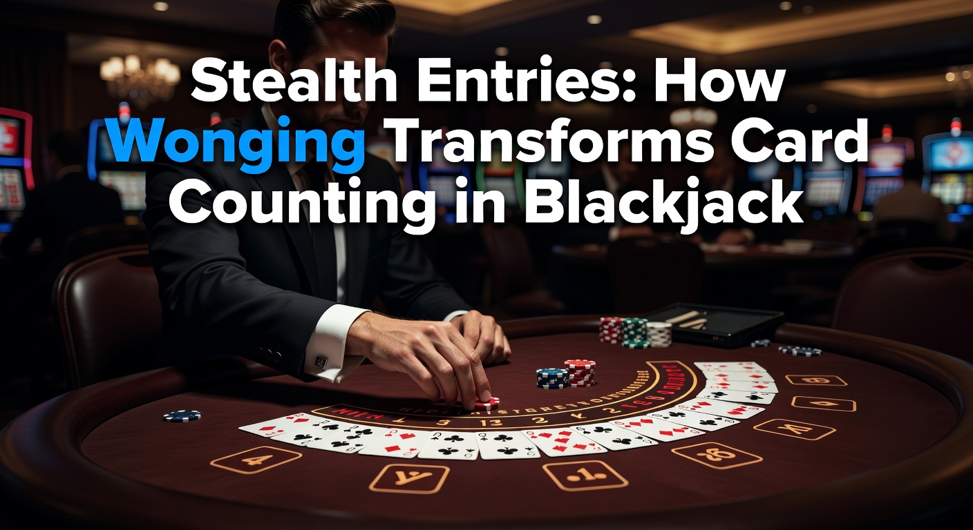 A blackjack table with players and a dealer, illustrating the subtle entry of a counter during a favorable count