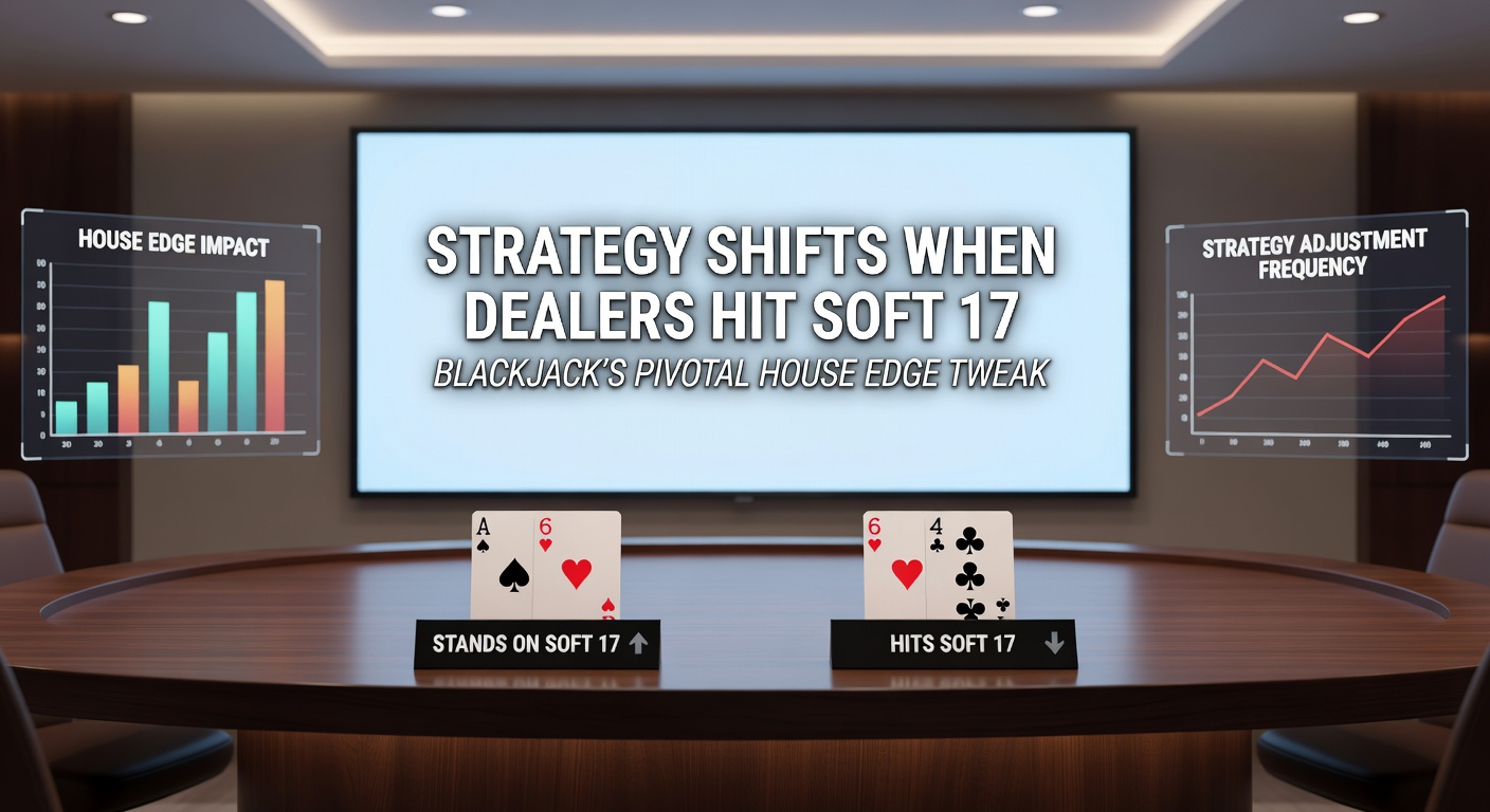 Close-up of a blackjack table showing a dealer holding a soft 17 hand with an ace and six, highlighting the hit-or-stand decision point