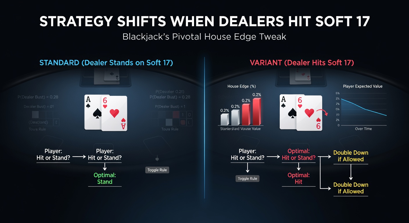 Basic strategy chart comparison side-by-side, illustrating hit versus stand decisions for soft 17 dealer rules in multi-deck blackjack