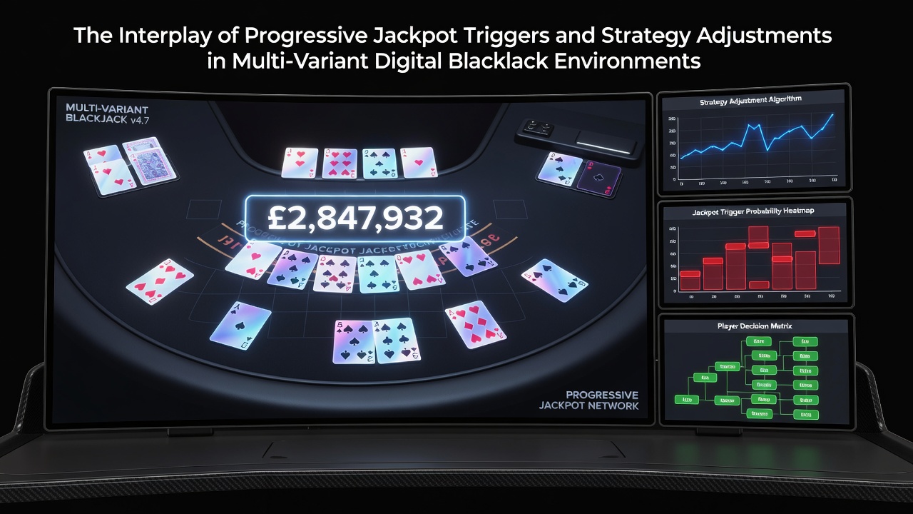 Digital blackjack interface showing progressive jackpot meter alongside multiple game variants on an online platform