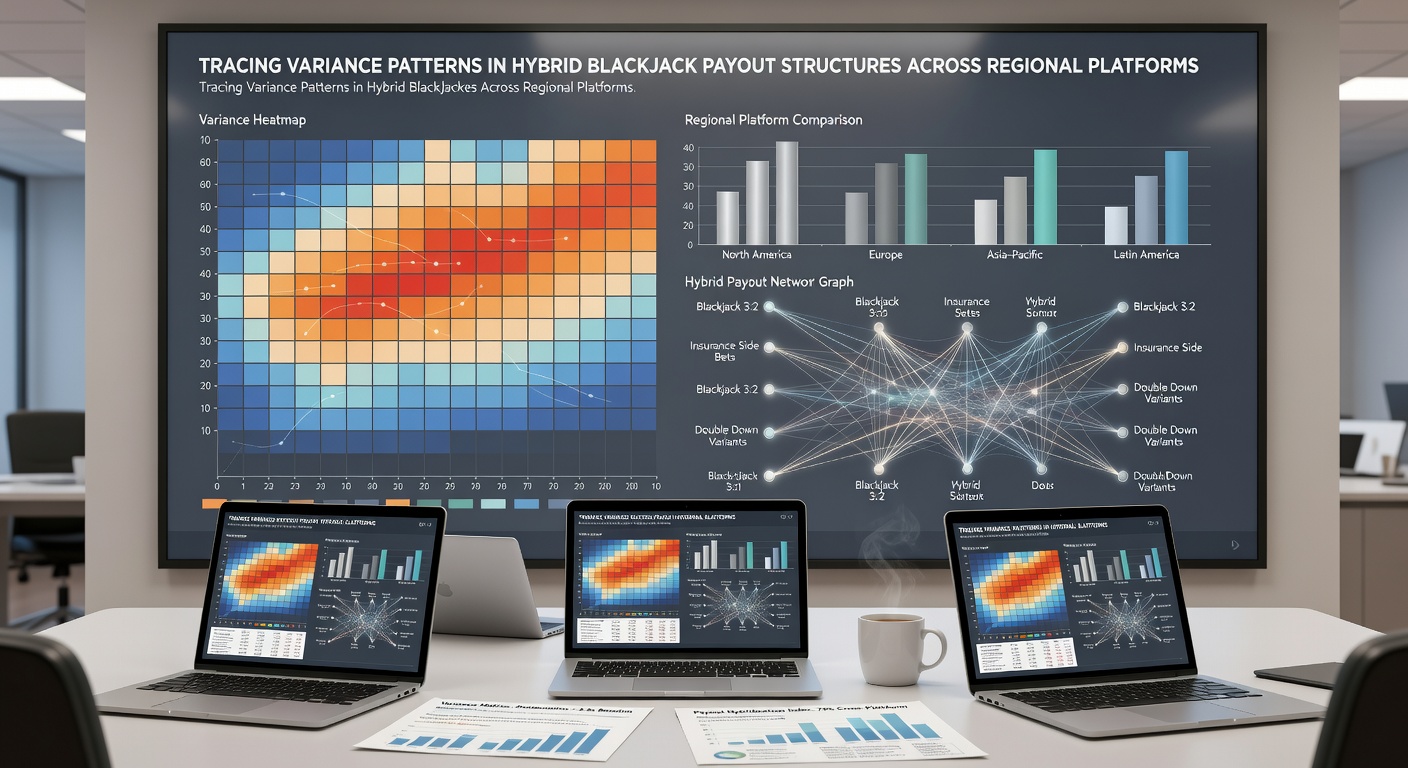 Statistical graphs displaying variance patterns in blackjack payouts from multiple regional platforms